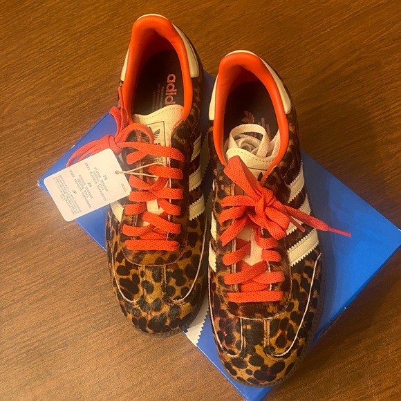adidas Shoes - adidas Leopard Print Sneakers with Orange Laces and White Stripes